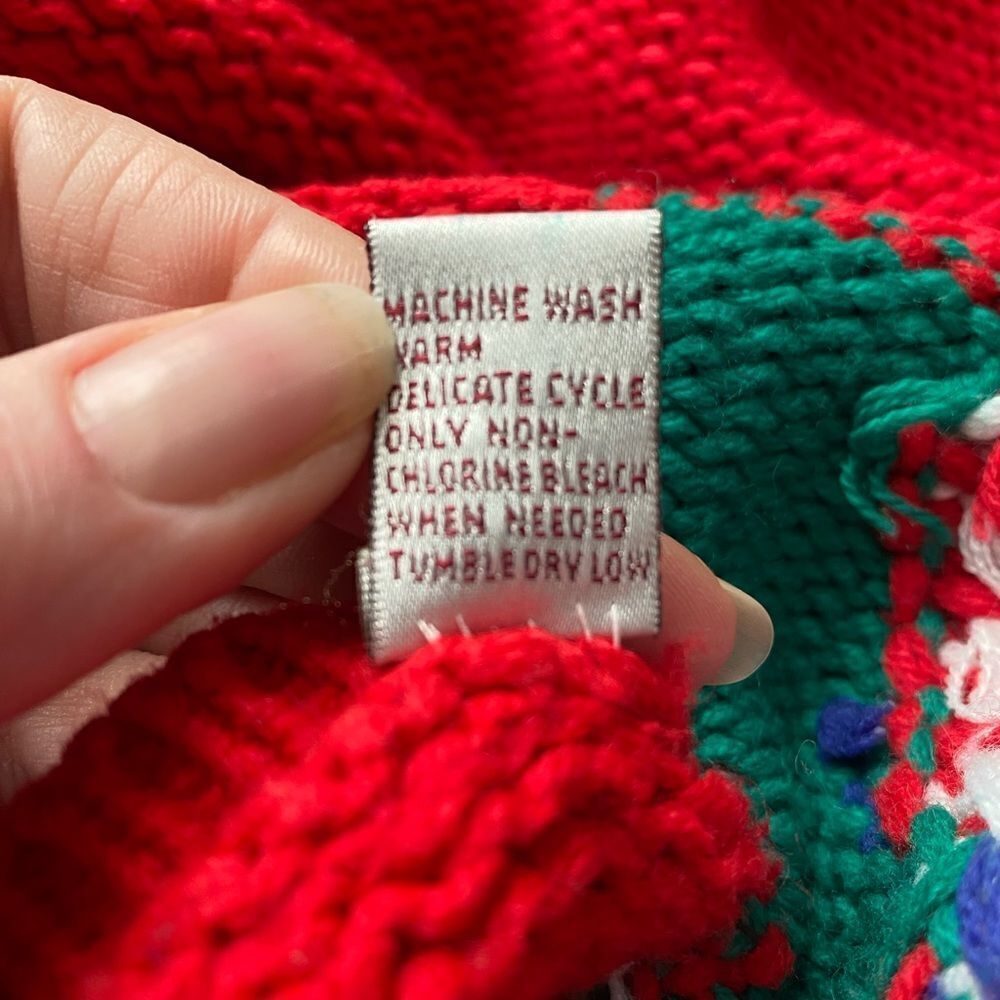KAREN SCOTT vintage 90s knit Christmas cardigan holiday sweater cute granny L - Picture 13 of 16